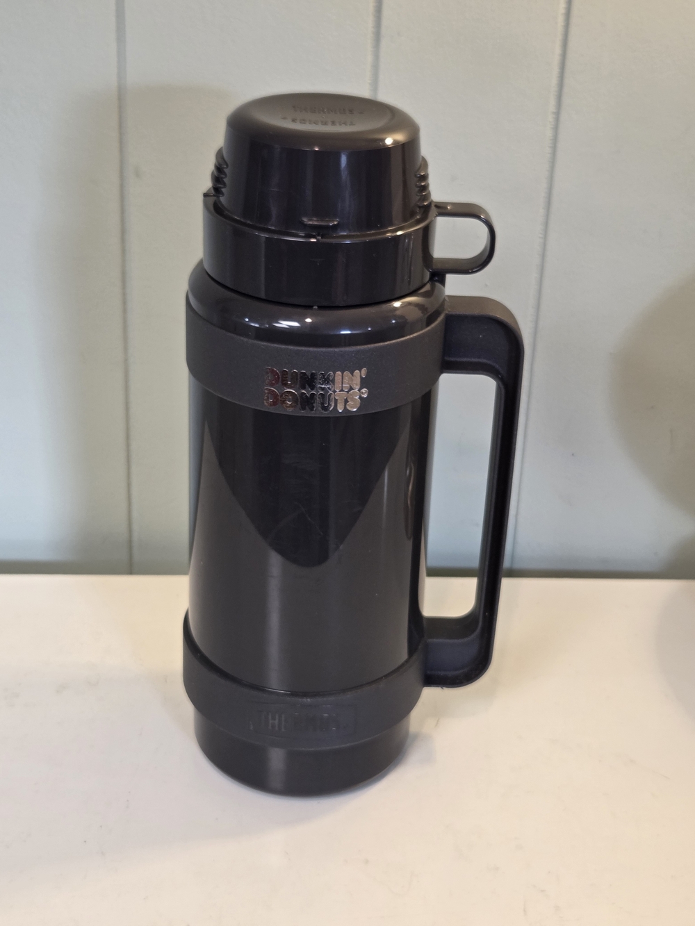 Dark Gray Travel Thermos with Handle Dunkin Donuts